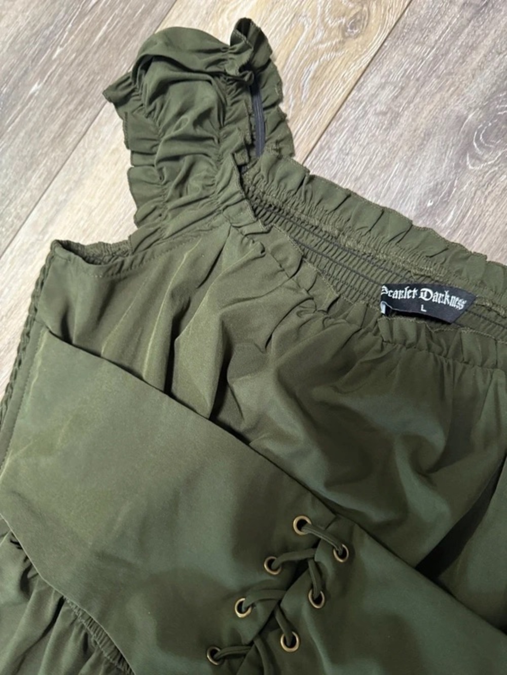 Olive Green Corset-Waist Midi Dress - Women - Picture 2 of 5